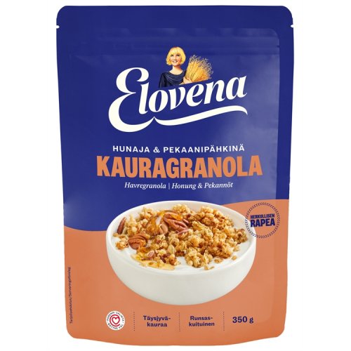 Hunaja Kauragranola Elovena ja pekaanipähkinä 350g, hinta 6,20€