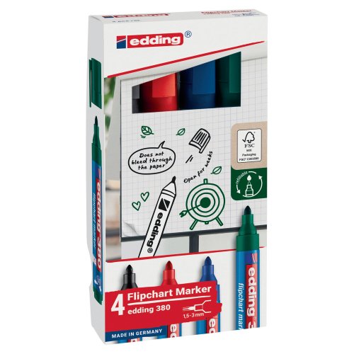 Huopakynä Edding 380 1,5-3mm permanent pyöreä, värivalikoima 4kpl, hinta 7,17€