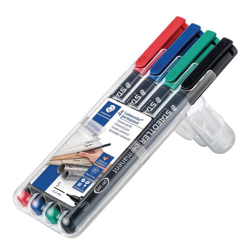Huopakynä Staedtler lumocolor 313 0,4mm permanent värilajitelma 4kpl, hinta 8,33€