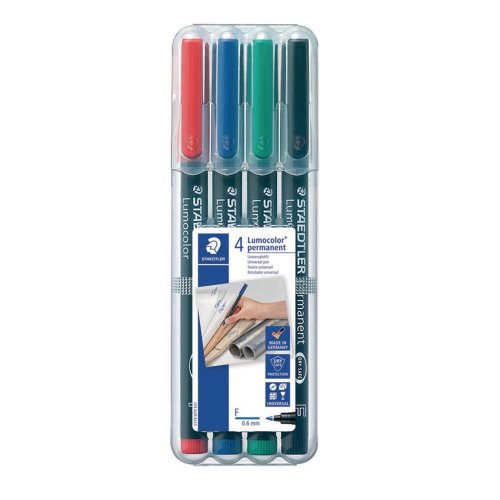 Huopakynä Staedtler lumocolor 318 0,6mm permanent värilajitelma 4kpl, hinta 7,66€