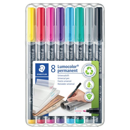 Huopakynä Staedtler lumocolor 318 0,6mm permanent, värivalikoima 8kpl, hinta 17,99€