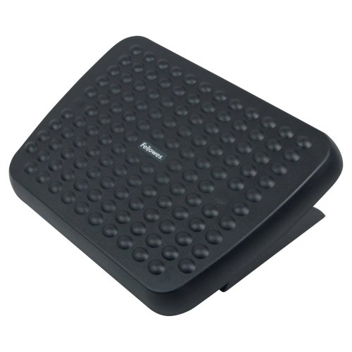 Jalkatuki työpöydän alle musta Fellowes 48121 Standard on jämäkkä ergonominen jalkatuki korkeudensäädöllä. Jalkatuen pinta on muotoiltu hieromaan jalkapohjia ja vähentämään stressiä, myös muita jalkatukia verkkokaupasta hyvät jalkatuet edulliseen hintaan