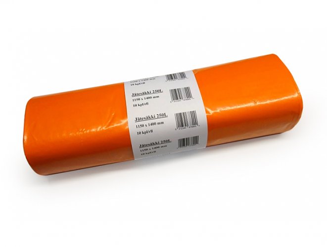 Jätesäkki 250L oranssi 60my 5 kpl, hinta 7,74€