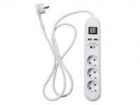 Jatkojohto kytkimellä Airam 3-osainen + 2 x USB-A 3 m