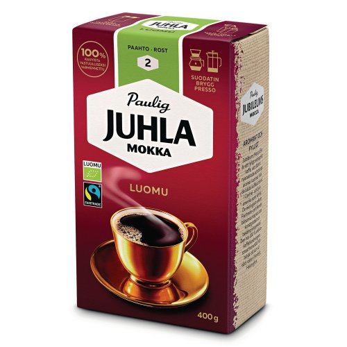 Juhla Mokka Kahvi luomu suodatinjauhatus keskipaahto 400g, hinta 12,22€