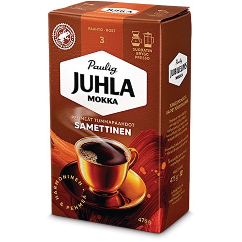 Juhla Mokka Kahvi samettinen suodatinjauhatus tumma paahto 475g, hinta 14,04€