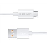 Kaapeli Q-Connect USB-C to USB-A valkoinen 1,2 metriä