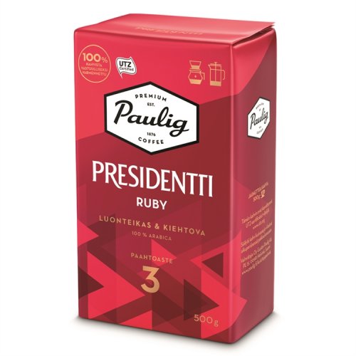Kahvi Paulig Presidentti Ruby hieno jauhatus UTZ 500 g, hinta 14,21€