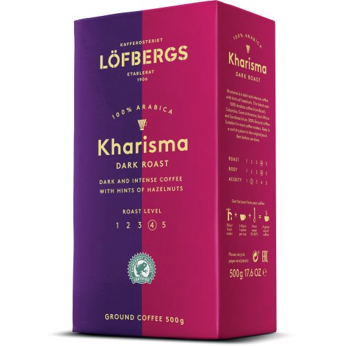Kahvi Suodatinjauhatus Löfbergs kharisma tumma paahto 500g, hinta 13,17€