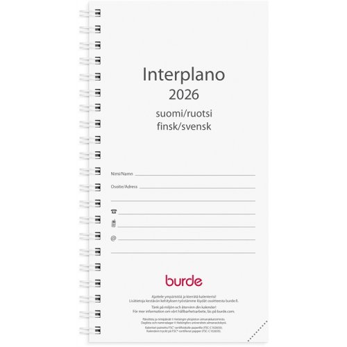 Kalenteri 2026 Interplano vuosipaketti suomenkielinen/ruotsi, hinta 5,95€