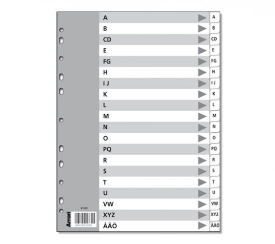 Kartonki Aakkosvälilehti KP A4 A-Ö, hinta 1,18€