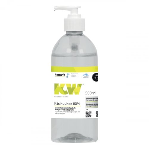 Käsihuuhde Kw 80% geelimäinen 500ml, hinta 8,05€