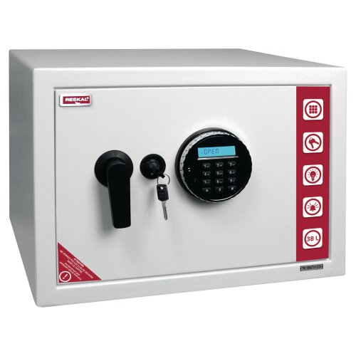 Pieni kassakaappi koodilukolla Reskal SE 3 Premium valkoinen edulliseen hintaan kotiin tai toimistoon, Reskal pieni kassakaappi koodilukolla on tilavuudeltaan 38 litraa myös avain toimitetaan mukana, koodilukolla kassakaapit halpaan hintaan pikatoimitus 