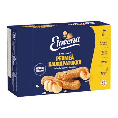Kaurapatukka Elovena pehmeä 30g banoffee 6kpl, hinta 6,01€