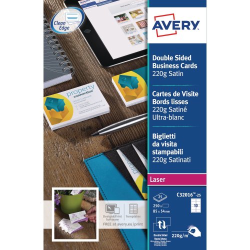 Käyntikortti Avery c32016 85 x 54mm satiini 220g 250kpl, hinta 41,26€
