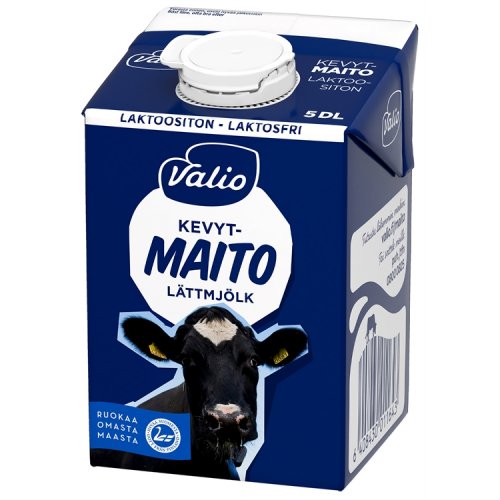 Kevytmaito Valio laktoositon UHT 0.5 L, hinta 1,15€