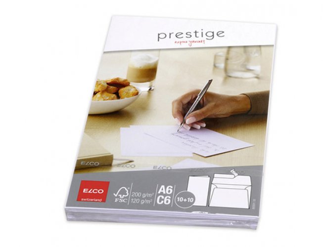 Kirjesetti ELCO Prestige kortti+kuori A6/C6 valkoinen /10, hinta 5,95€