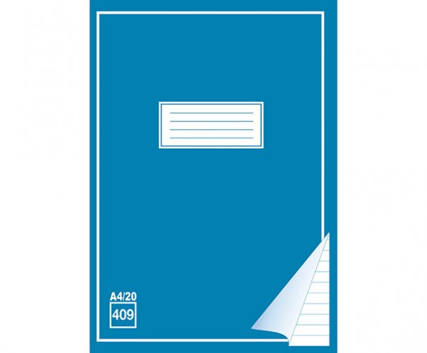 Kirjoitusvihko 409 A4/20 blanko + viivat, hinta 0,45€