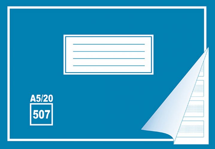 Kirjoitusvihko 507 A5/20 apuviivat, hinta 0,25€