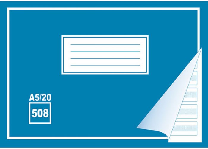 Kirjoitusvihko 508 A5/20 apuviivat, hinta 0,25€
