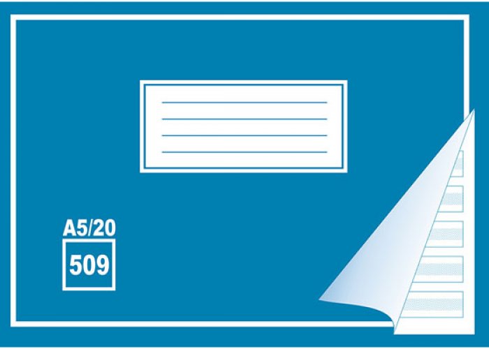 Kirjoitusvihko 509 A5/20 apuviivat, hinta 0,25€