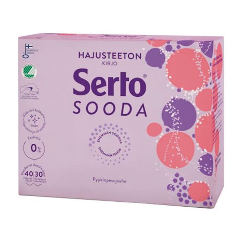Kirjopyykinpesujauhe Serto sooda hajusteeton 1,35 kg, hinta 25,20€