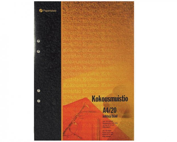 Kokousmuistio Paperipiste A4/20 yleisreiitys 5x5 mm ruudut, hinta 2,23€