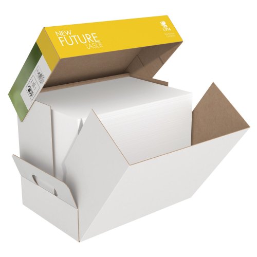 Kopiopaperi A4 80g New Future Laser 2500kpl arkistokelpoinen kopiopaperi laatikko, jossa on 2500 irrallista A4 paperiarkkia edullinen hinta