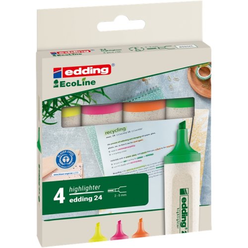 Korostuskynä Edding 24 Ecoline 4 väriä, hinta 2,88€