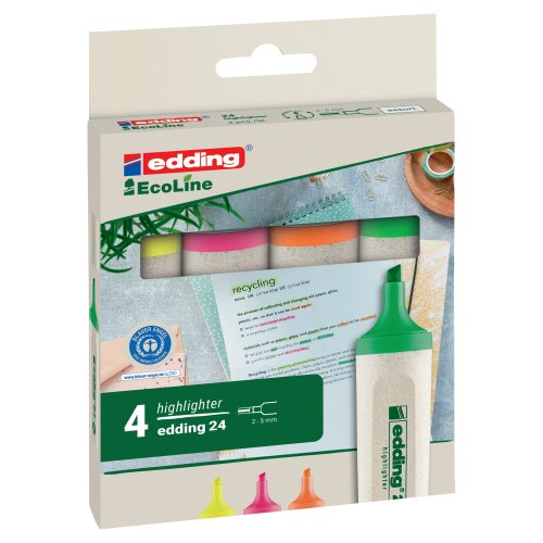 Korostuskynä Edding ecoline 24 viisto 2-5mm värilajitelma 4kpl, hinta 5,32€