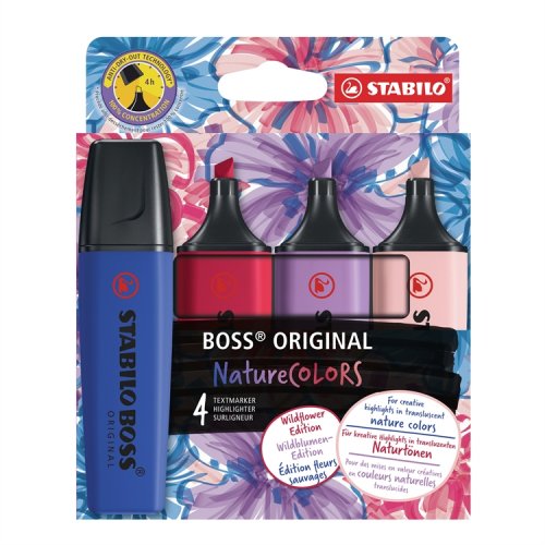 Korostuskynä STABILO BOSS NatureCOLORS Wildflower 4 kpl, hinta 12,20€