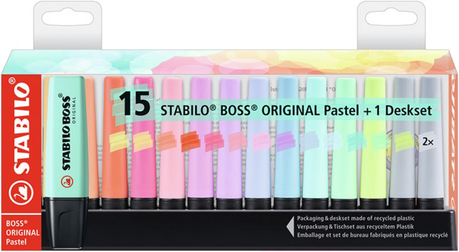 Korostuskynä Stabilo Boss Original pastellivärilaj 15kpl+tel, hinta 16,27€