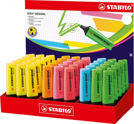 Korostuskynä Stabilo Boss Original värilaj display 45 kpl, hinta 46,28€