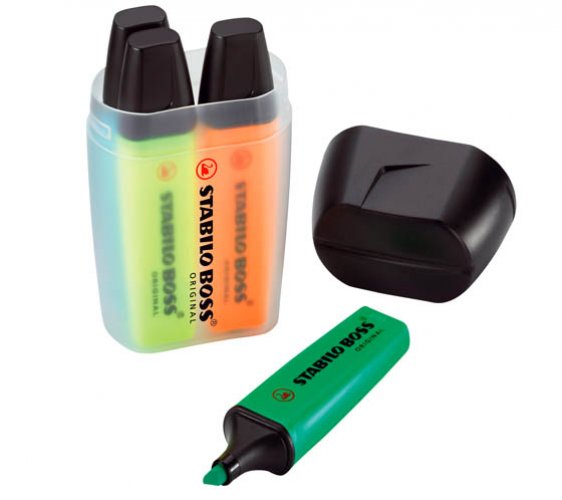 Korostuskynä Stabilo Boss Original värilaj 4 kpl + teline, hinta 4,63€