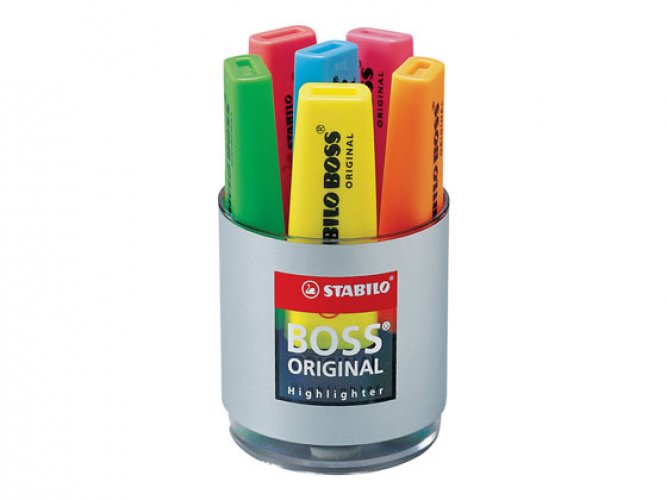 Korostuskynä Stabilo Boss Original värilaj 6 kpl + teline, hinta 8,32€
