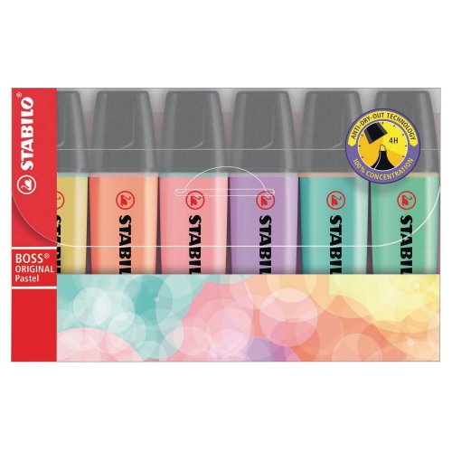 Korostuskynä Stabilo boss viisto 2-5mm pastellivärilajitelma 6kpl, hinta 14,52€