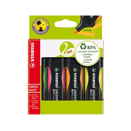Korostuskynä Stabilo Green Boss värilajitelma 4 kpl, hinta 4,40€