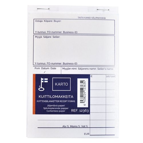 Kuittilomake 89612 a6 2x50 jäljentävä numeroitu, hinta 6,78€