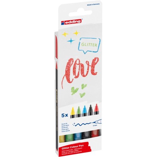 Kuitukärkikynä edding 1200 glitter perusvärit 5 kpl, hinta 10,79€