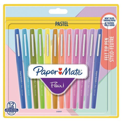 Kuitukärkikynä Papermate flair 0,7 mm pastellivärivalikoima 12kpl, hinta 27,09€