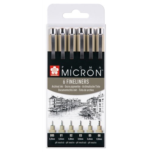 Kuitukärkikynä Sakura Pigma Micron musta 6 kpl, hinta 13,66€