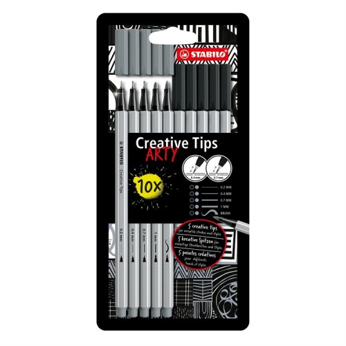 Kuitukärkikynä STABILO Creative Tips Arty musta + harmaa /10, hinta 7,80€