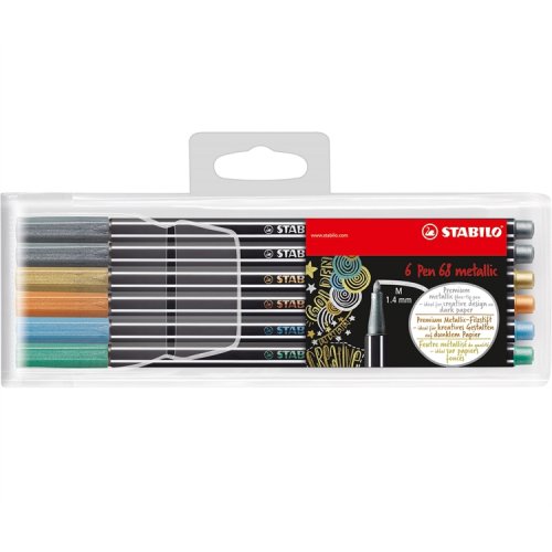 Kuitukärkikynä Stabilo Pen 68 Metallic värilajitelma 6 kpl, hinta 7,44€