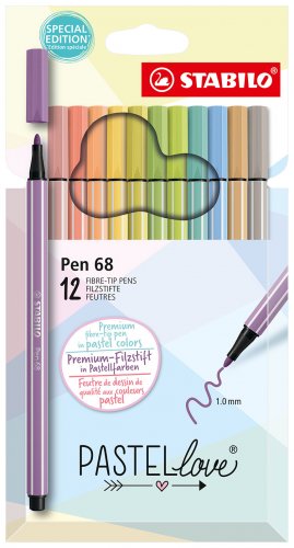 Kuitukärkikynä Stabilo Pen 68 Pastel Love värilaj 12 kpl, hinta 9,18€