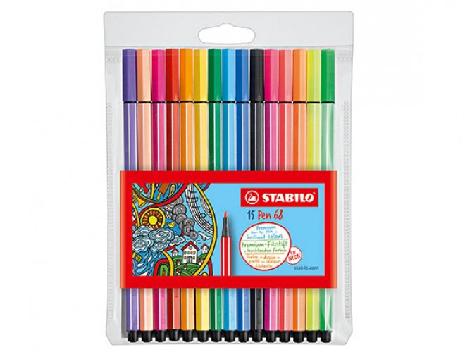 Kuitukärkikynä STABILO Pen 68 värilajitelma /10+5, hinta 11,44€