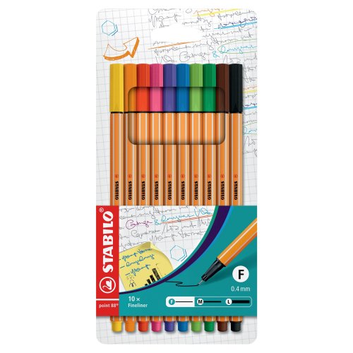 Kuitukärkikynä Stabilo point 88 0,4 mm värilajitelma 10kpl, hinta 19,69€