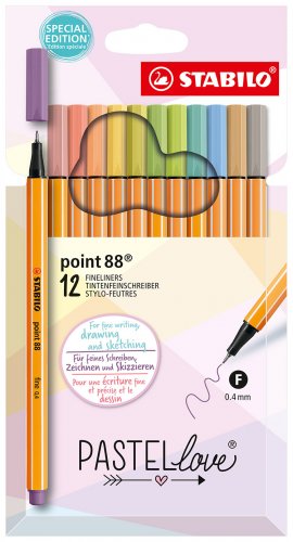 Kuitukärkikynä STABILO Point 88 Pastel Love värilaj /12, hinta 7,43€