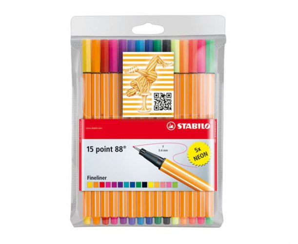 Kuitukärkikynä STABILO Point 88 värilajitelma /10+5, hinta 9,29€