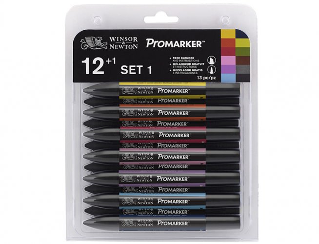 Kuitukärkikynä Winson & Newton Promarker värilaj 12+blender, hinta 40,80€