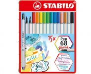 Kuitukynäsarja Stabilo Pen 68 Brush 568/15-32 met.rasia15kpl